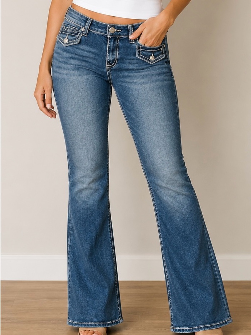 Rue21 Jeans Size 14 Medium Blue Wash Flare Stretch Low Rise Jeans